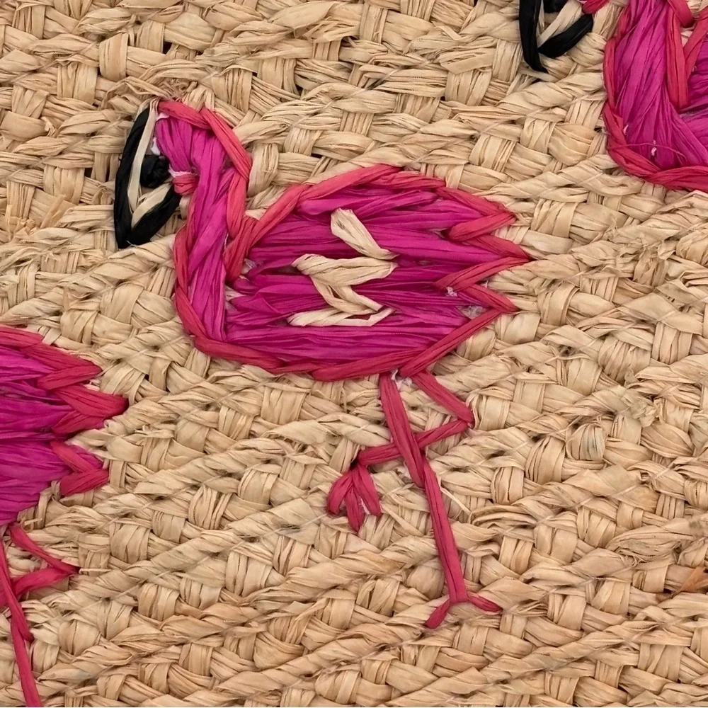 Buji Baha Raffia Flamingo Clutch NWOT Whimsical Pink Birds Magnetic Snap Closure